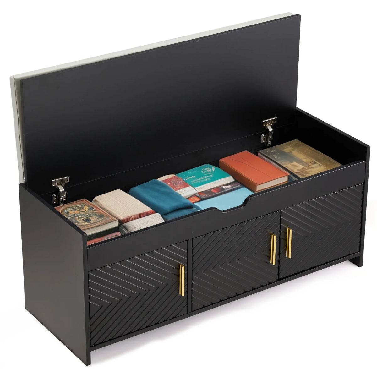 AVAWING Storage Bench, Shoe Bench with Lift Top Storage, Wooden Entryway Bench, Black