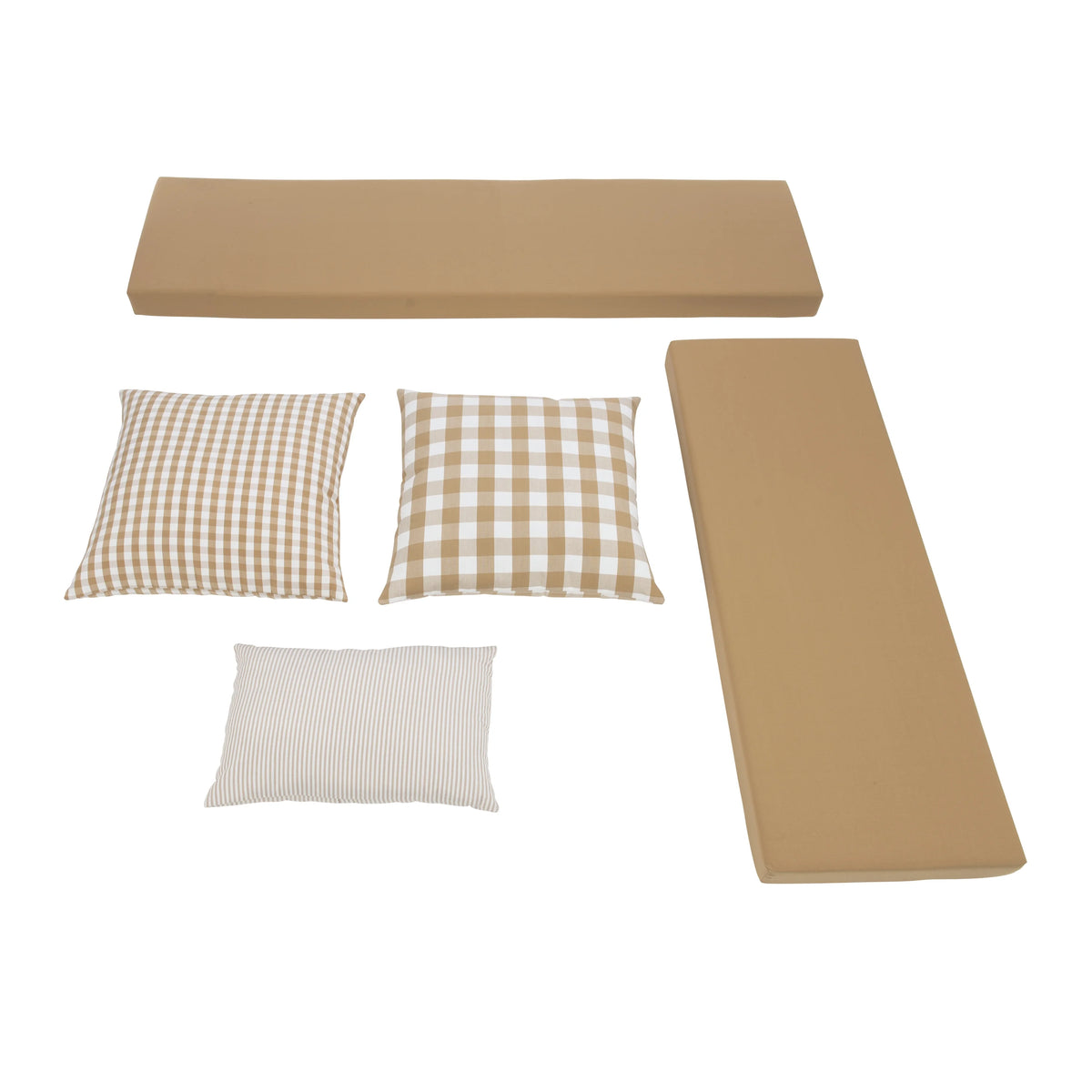 Linon Romero Backless Corner Nook with Storage, 5-Piece Cushion Set, Natural/White/Beige