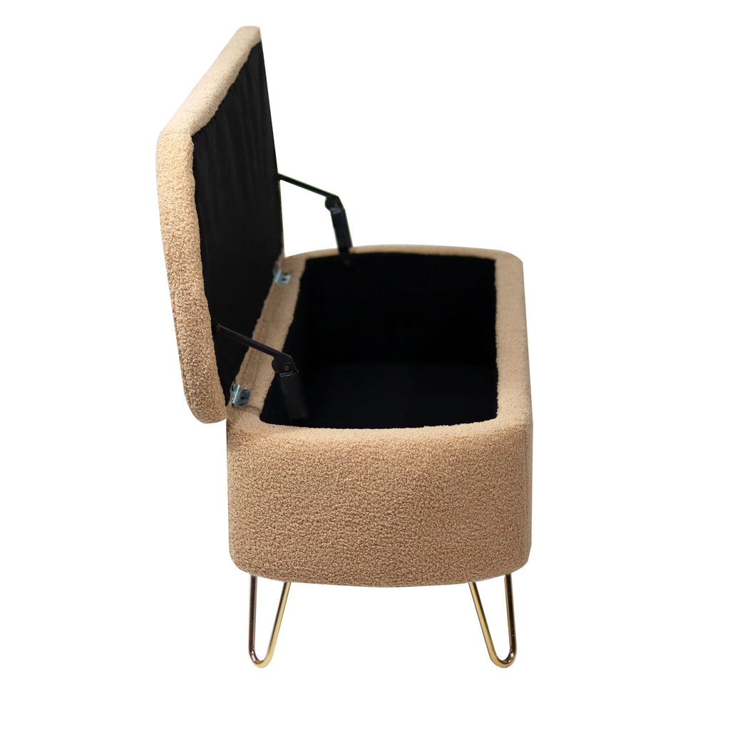 Syngar Entryway Bench with Storage for Bedroom, Living Room, and End of Bed, Faux Fur Ottoman Foot Rest with Storage,Upholstered Bench with Storage with Metal Leg,Ivory