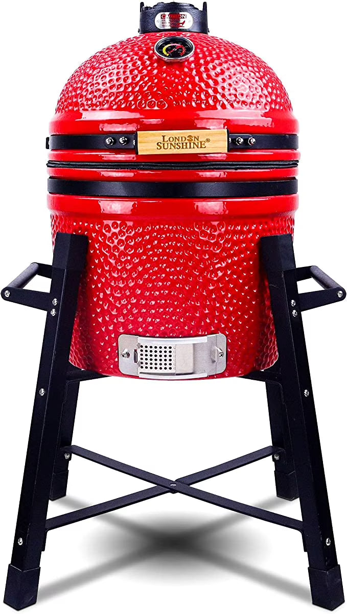 London Sunshine Ceramic Kamado Charcoal BBQ Grill -The Junior Series with Tall Stand (BLACK)