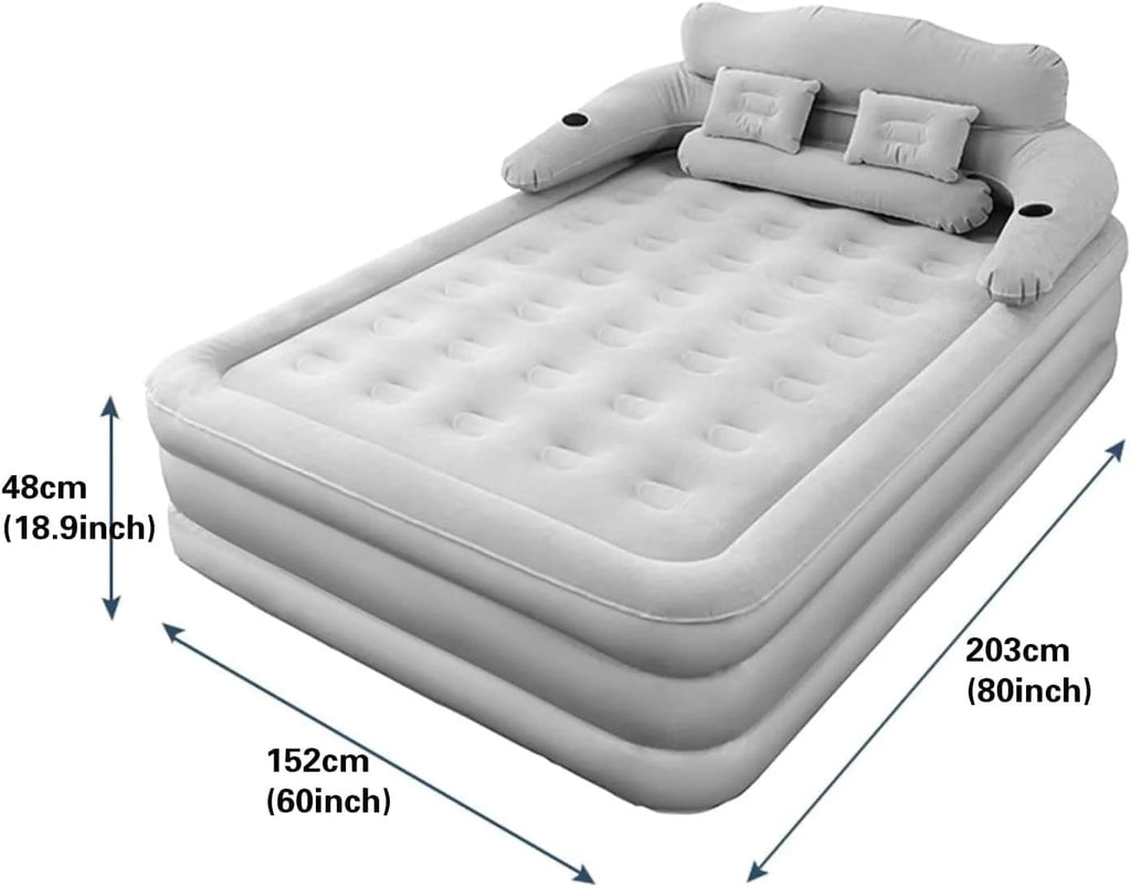 OUYI Inflatable Bed Double Leak-proof mattress with Electric Pump & Pillows Removable Backrest Multifunctional Foldable Air Sofa Guest Bed, 600lb Max(White, Queen Size)