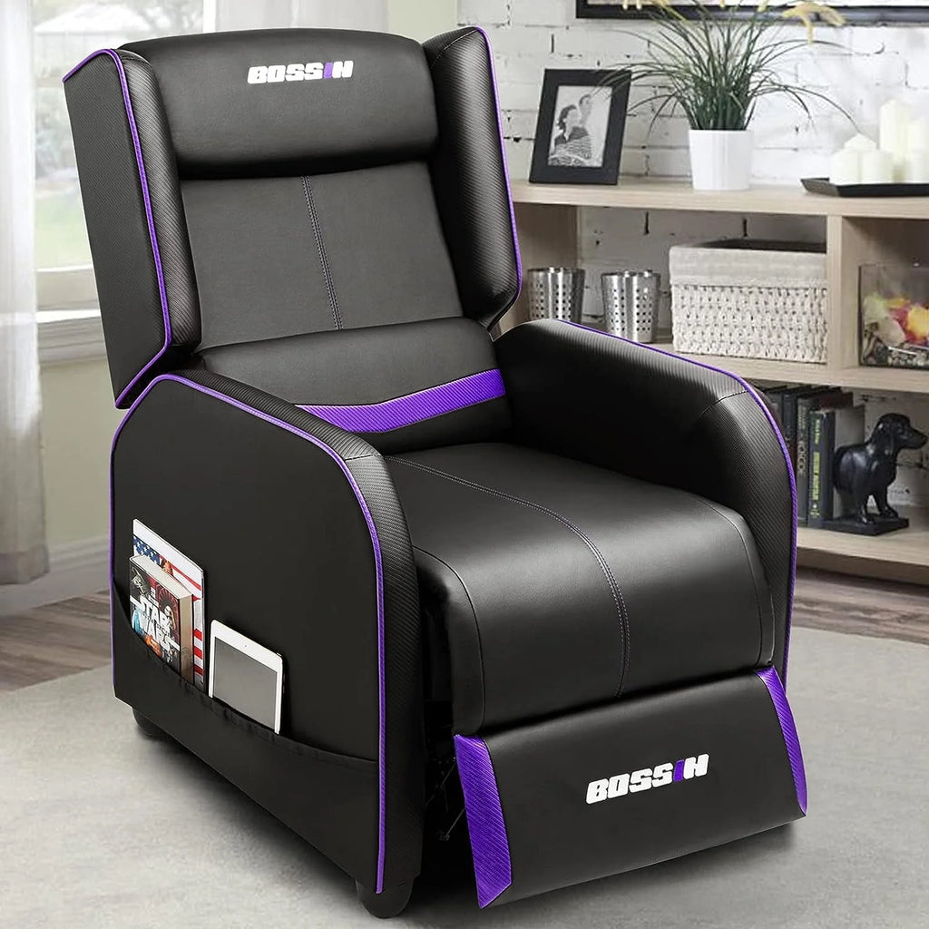 PUKAMI Gaming Recliner Chair for Adults 400lbs Racing Style Sofa Big and Tall PU Leather Recliner Seating Modern Ergonomic Lounge Recliner Chair Comfortable Home Movie Theater for Living Room