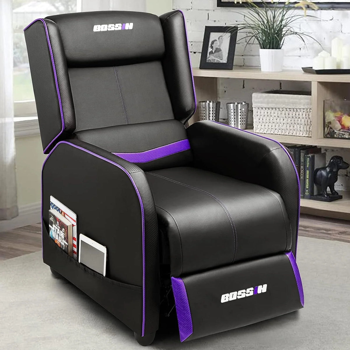 PUKAMI Gaming Recliner Chair for Adults 400lbs Racing Style Sofa Big and Tall PU Leather Recliner Seating Modern Ergonomic Lounge Recliner Chair Comfortable Home Movie Theater for Living Room