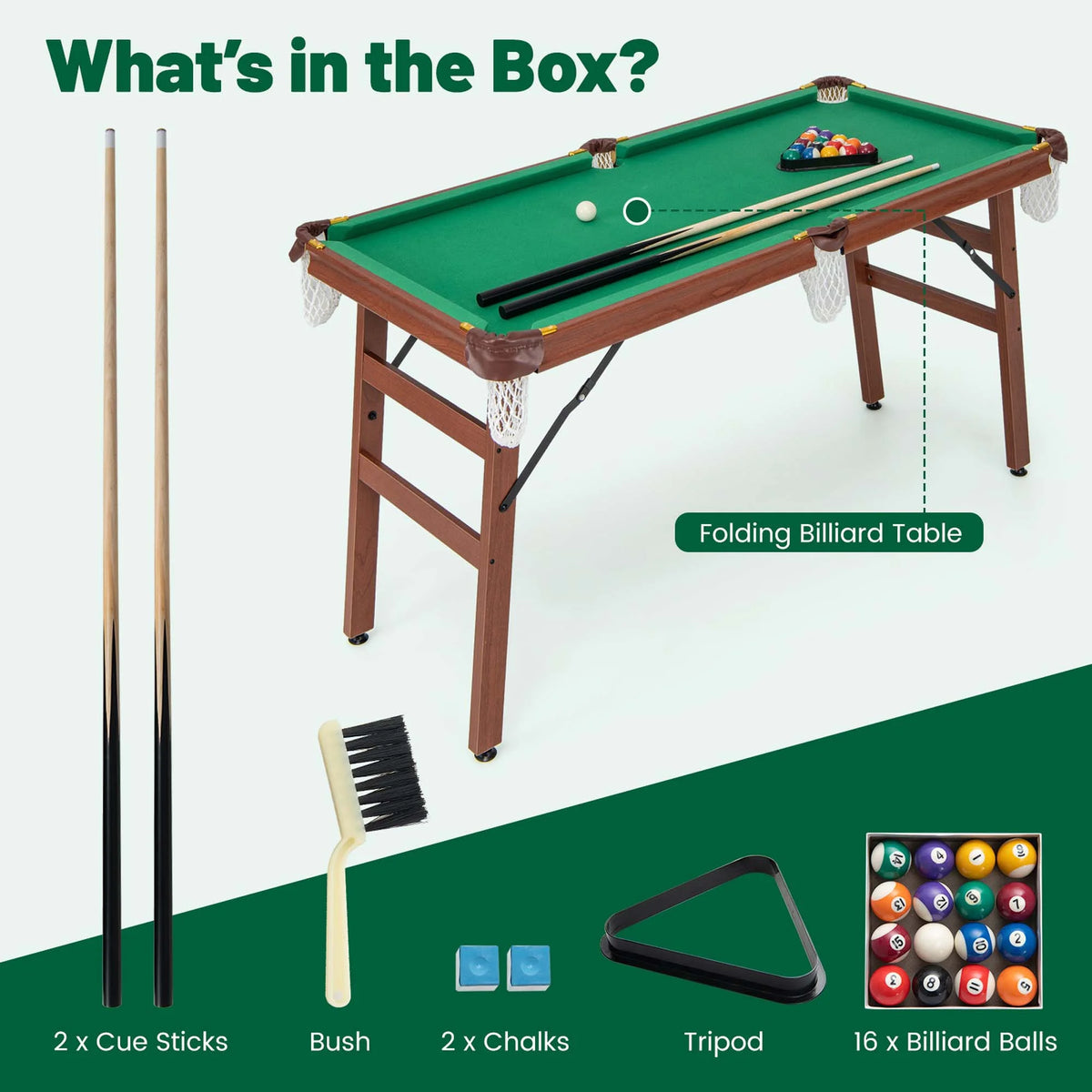 Costway Folding Pool Table Set with Foldable Legs Adjustable Foot Levelers 2 Cues 2 Chalks