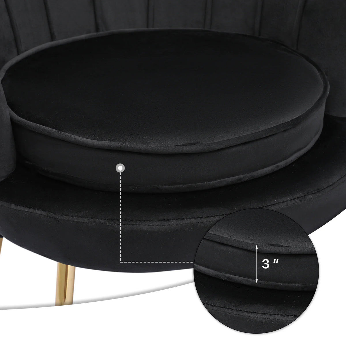 MoNiBloom Set of 2 Velvet Tufted Accent Chair with Pillow and Stool, Upholstered Modern Single Sofa Side Chair with Padded Seat and Golden Metal Legs, Living Room Armchair, Black