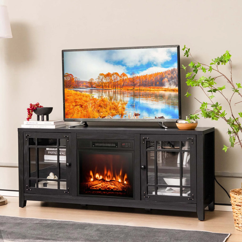 Costway 58 Inches Fireplace TV Stand for TVs up to 65 Inches with 1400W Electric Fireplace Natural