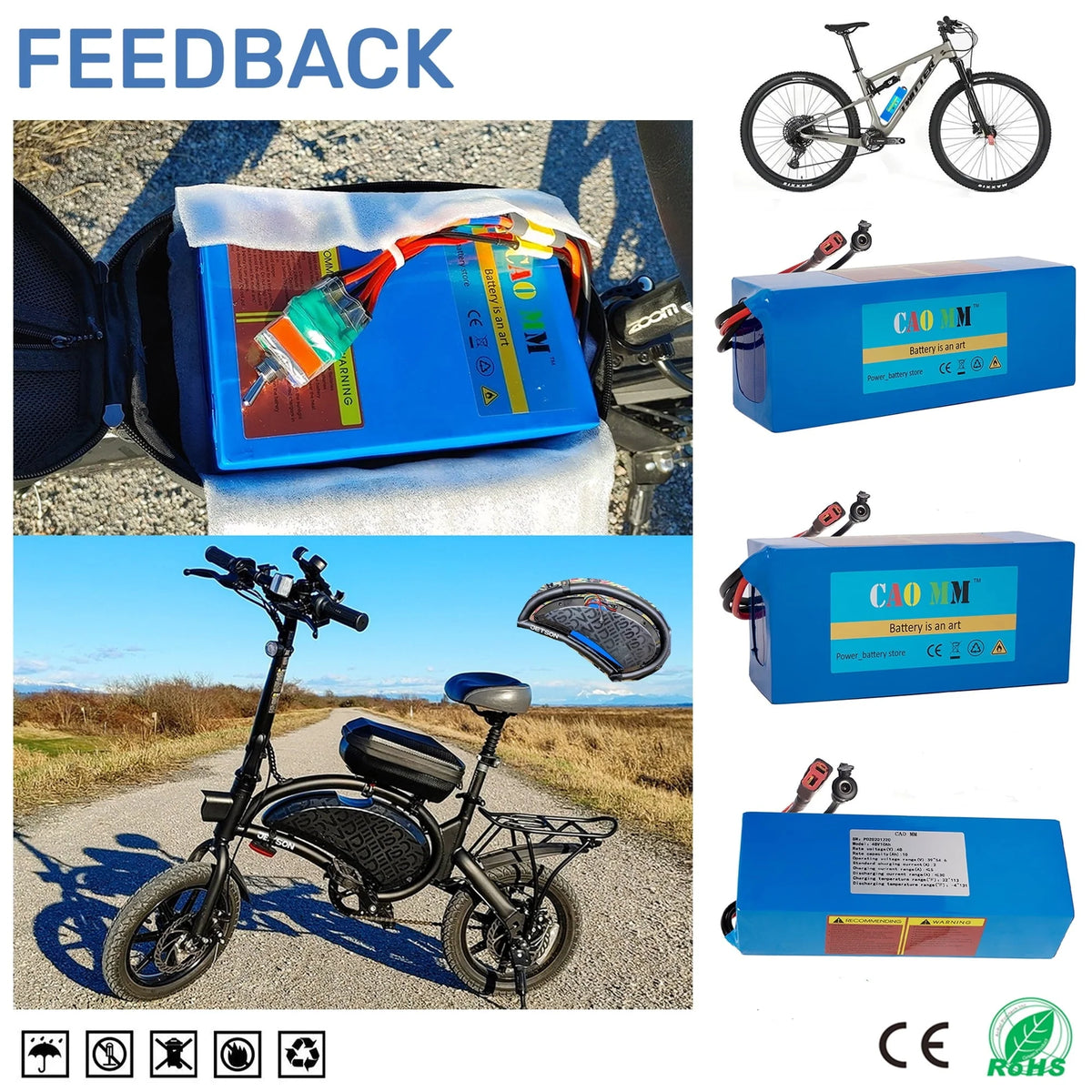 36V 10Ah Lithium Battery 30A BMS Battery with Charger for 750W Electirc Tricycle Bike