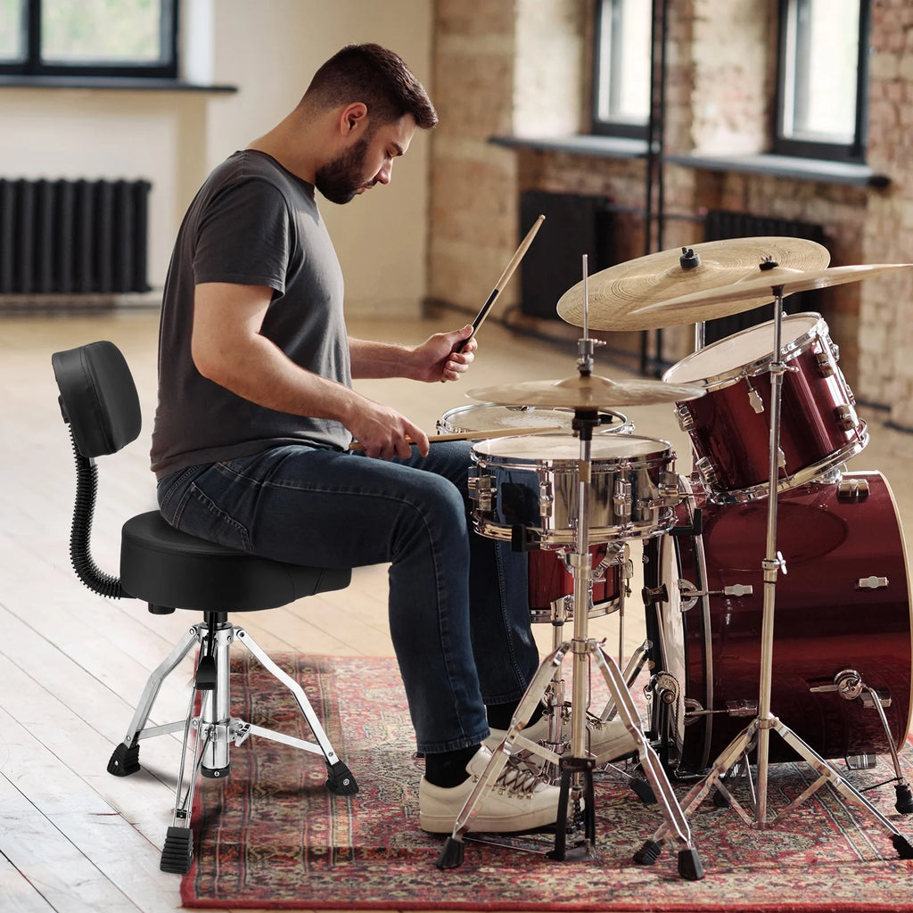 Ktaxon Adjustable Drum Throne with Backrest, 360 Rotating Hydraulic Seat, Thick Cushion for Home, Classroom, and Concert Use, Black
