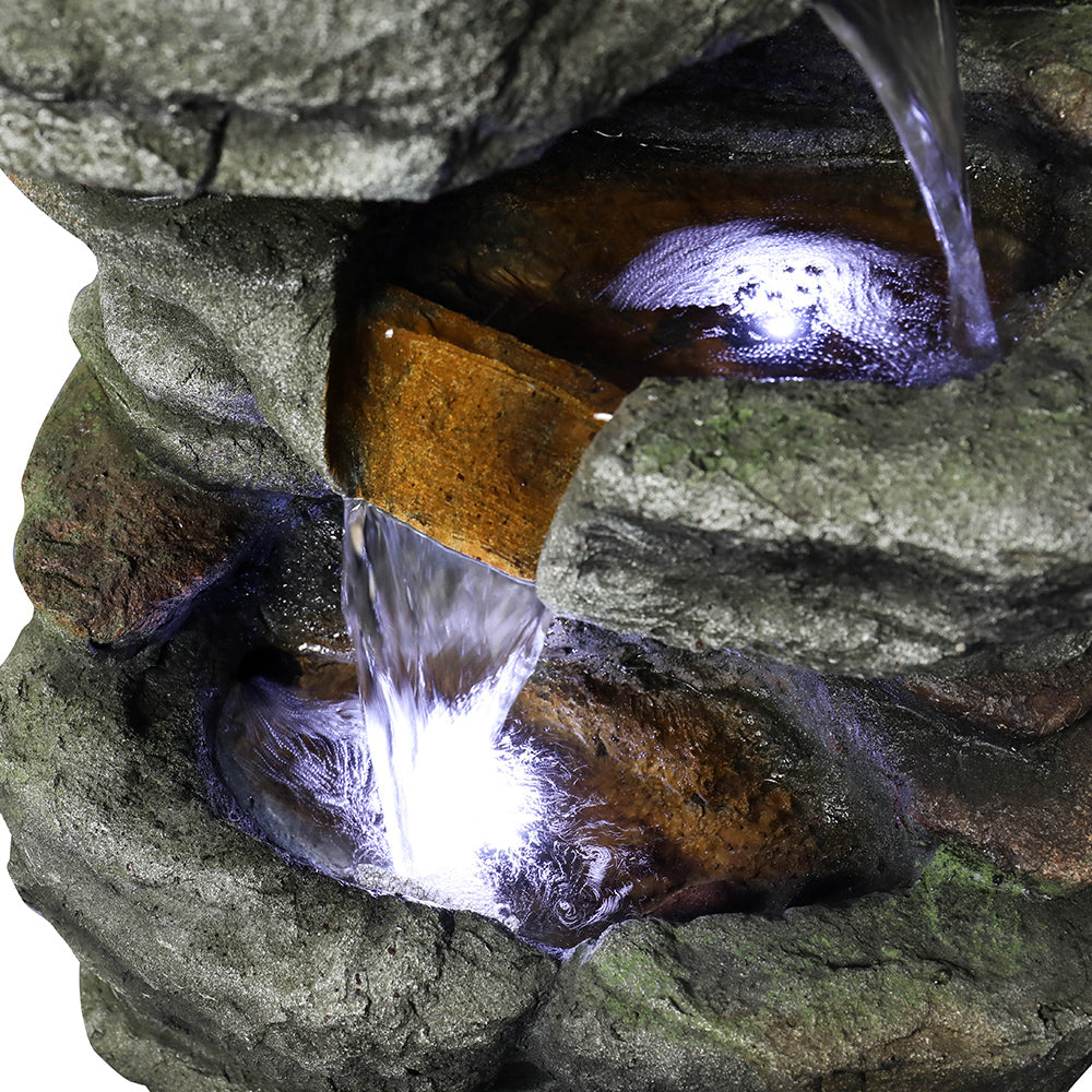 32.6-inch Rock Water Fountain with LED Lights Outdoor Waterfall for Garden and Patio Decor