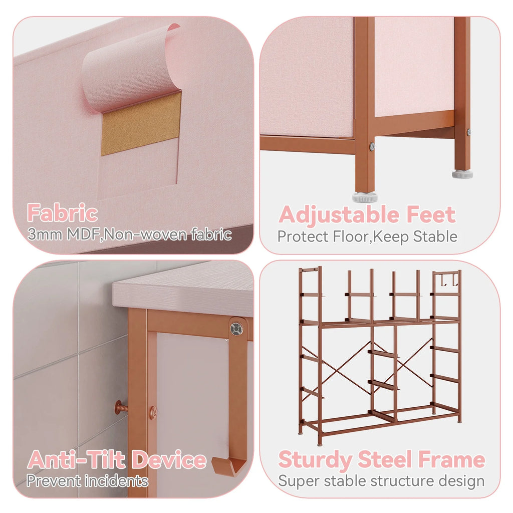 KATIDAP Dresser for Bedroom with 12 Drawer, Dressers & Chests of Drawers for Hallway, Entryway, Storage Organizer Unit with Fabric, Sturdy Metal Frame, Wood Tabletop, Easy Pull Handle,Pink