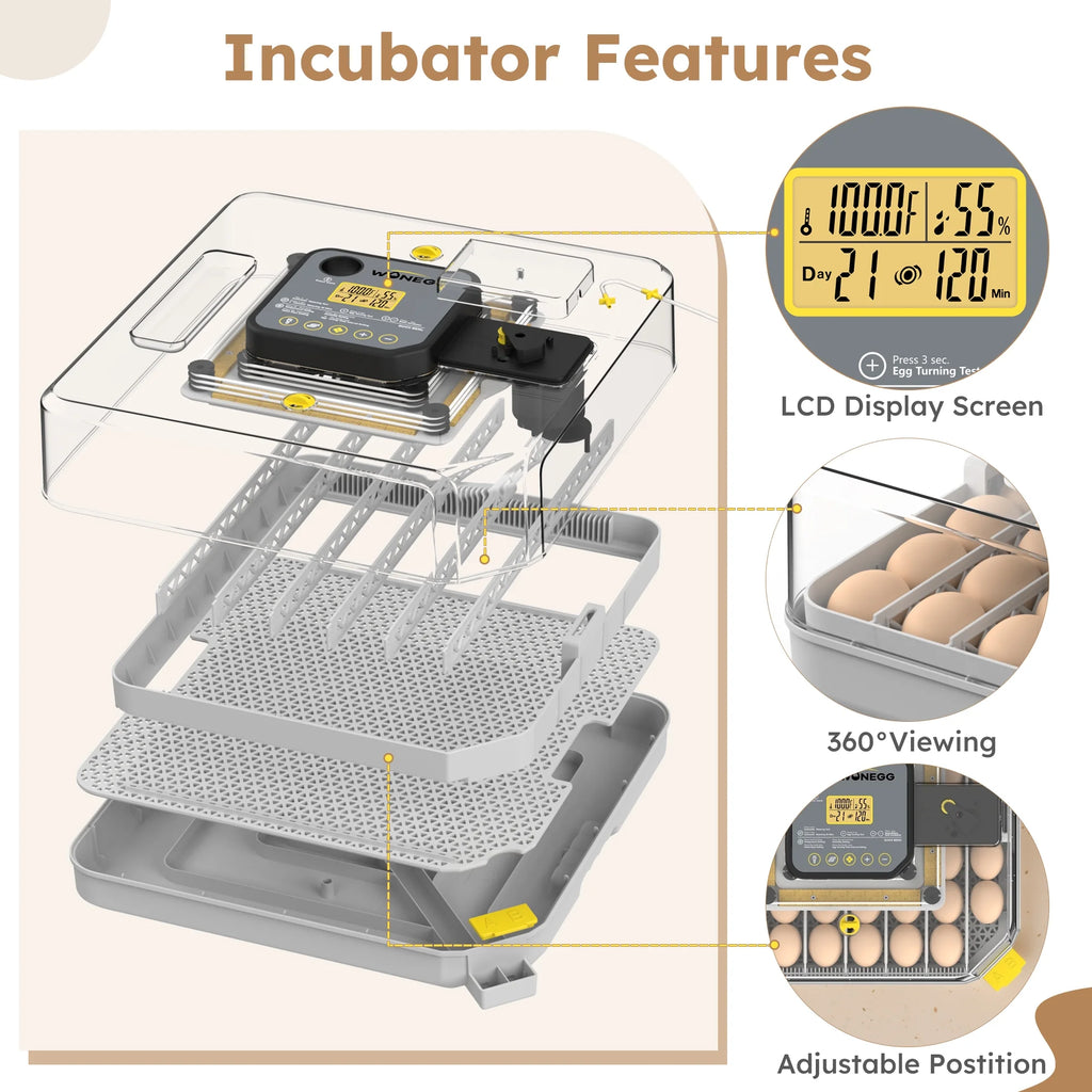 Montary 56 Egg Incubator: Auto Turning, Humidity Control & Water Refill for Chicken/Duck/Goose Eggs w/ Candler