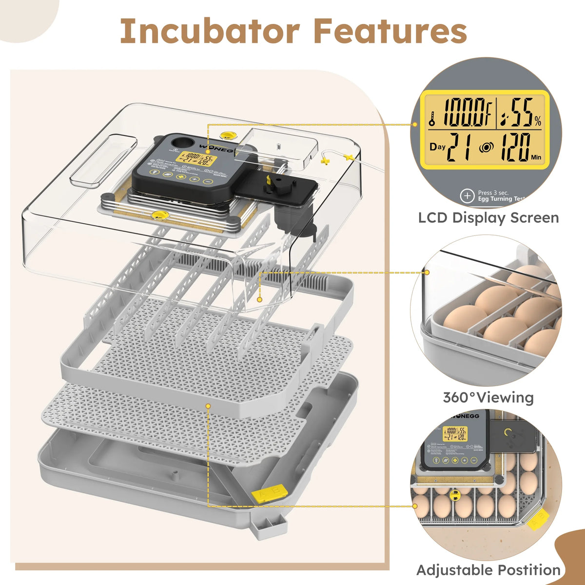 Montary 56 Egg Incubator: Auto Turning, Humidity Control & Water Refill for Chicken/Duck/Goose Eggs w/ Candler