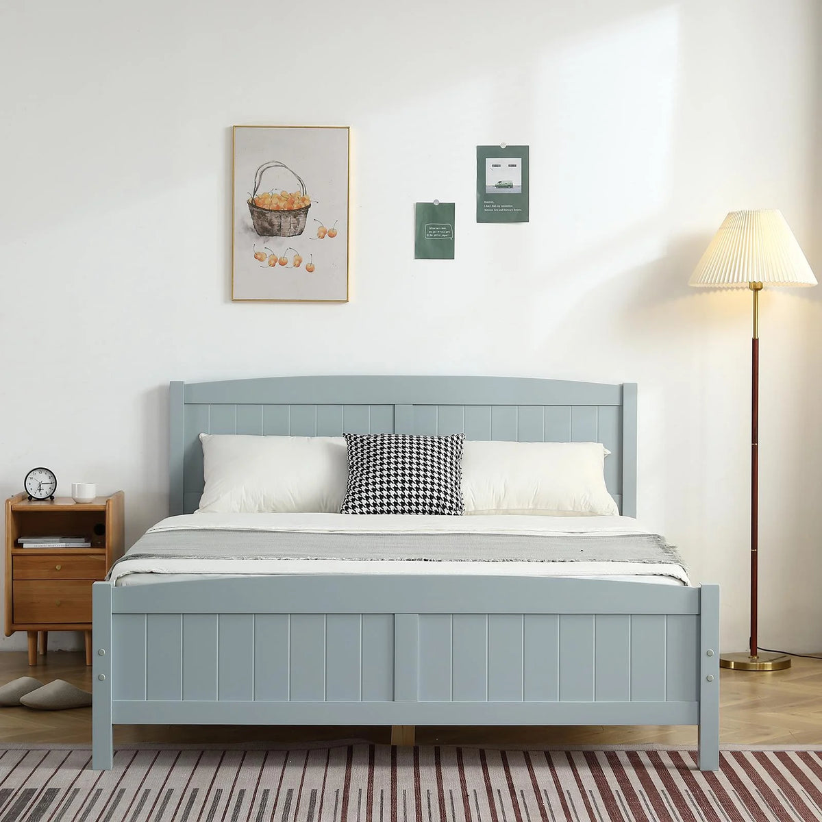 Ktaxon Deluxe Wood Platform Bed with Headboard, Teen Bed Gray,Twin