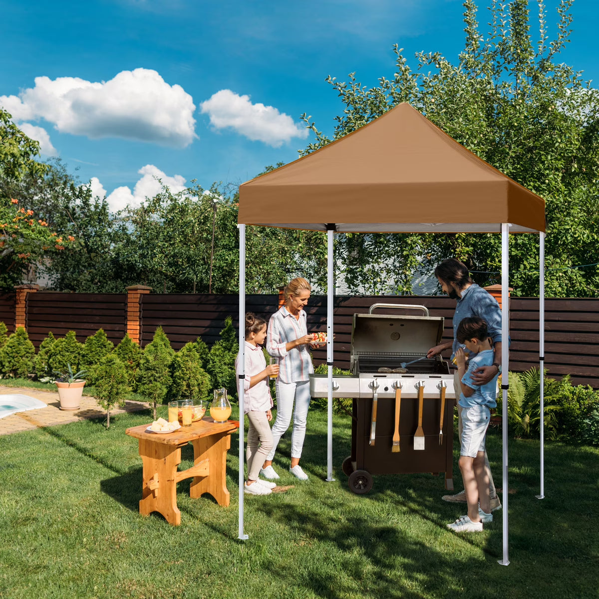 EAGLE PEAK 5x5 Pop Up Canopy Tent Instant Outdoor Canopy Easy Set-up Straight Leg Folding Shelter（Blue）