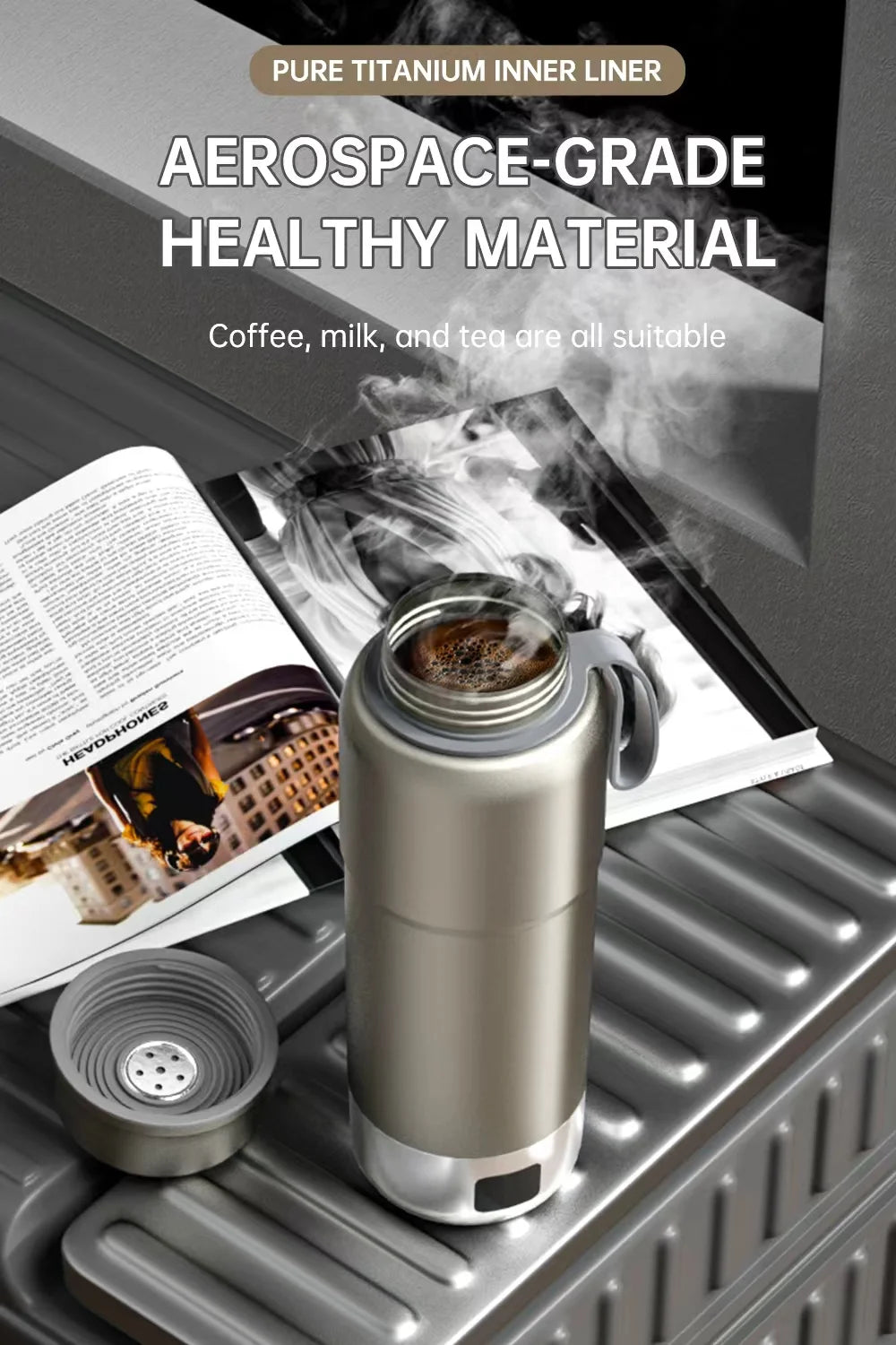520ml Pure Titanium Portable Electric Kettle Travel Kettle Dual Voltage 100V-240V with Temperature Control, Lightweight, Leak-Proof, Fast Boil Mini Kettle for Travel, Office, Hotel, Camping