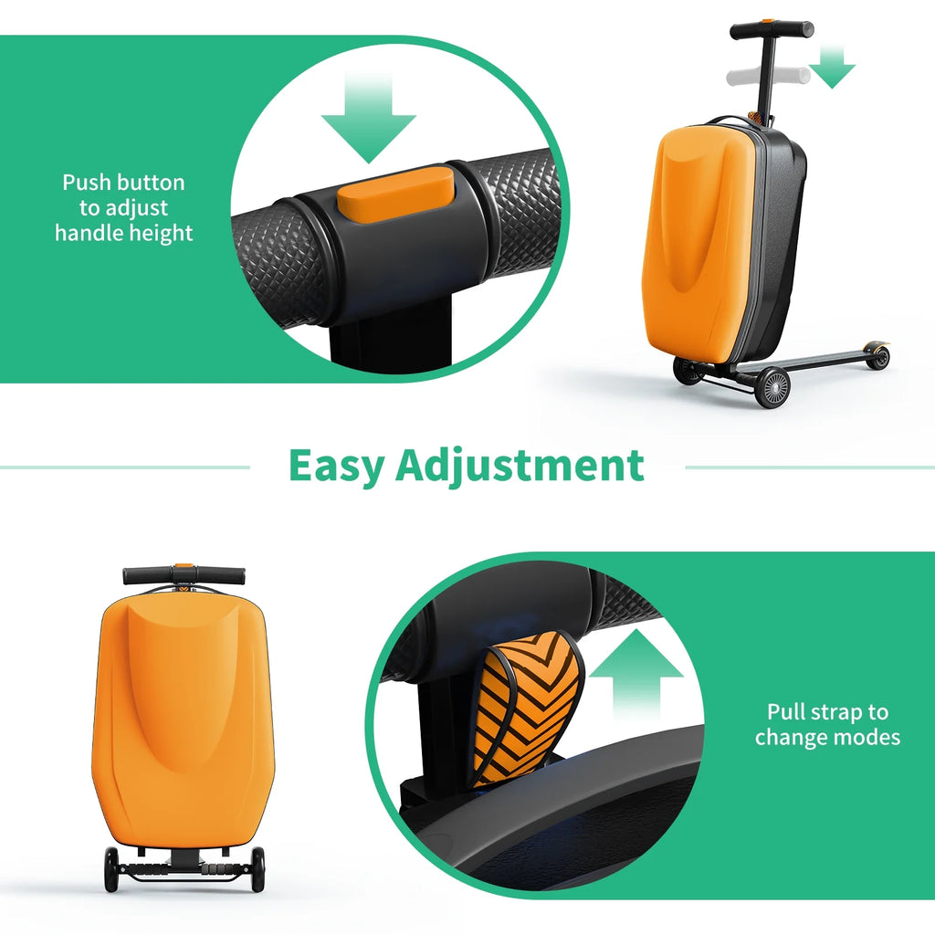 TABU Scooter Luggage for Kids & Adults, Carry on Luggage with Wheels for Kids Ages 6-15,Blue