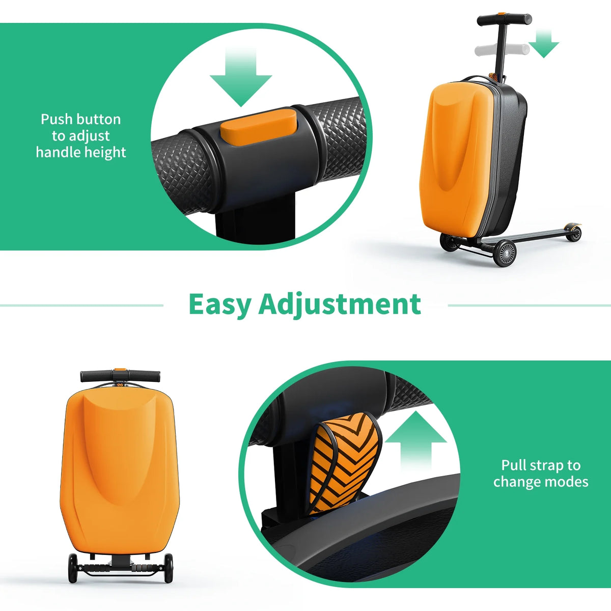 TABU Scooter Luggage for Kids & Adults, Carry on Luggage with Wheels for Kids Ages 6-15,Blue