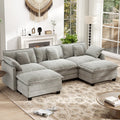 BedLuxury 111.5'' Modular Sectional Sofa with Movable Ottomans, U Shaped Cloud Couch for Living Room, 3-Seat, Grey