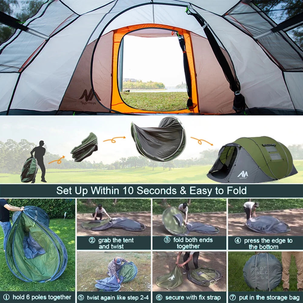 4-6 Person Pop Up Tents Waterproof Windproof Instant Tent for Camping Hiking