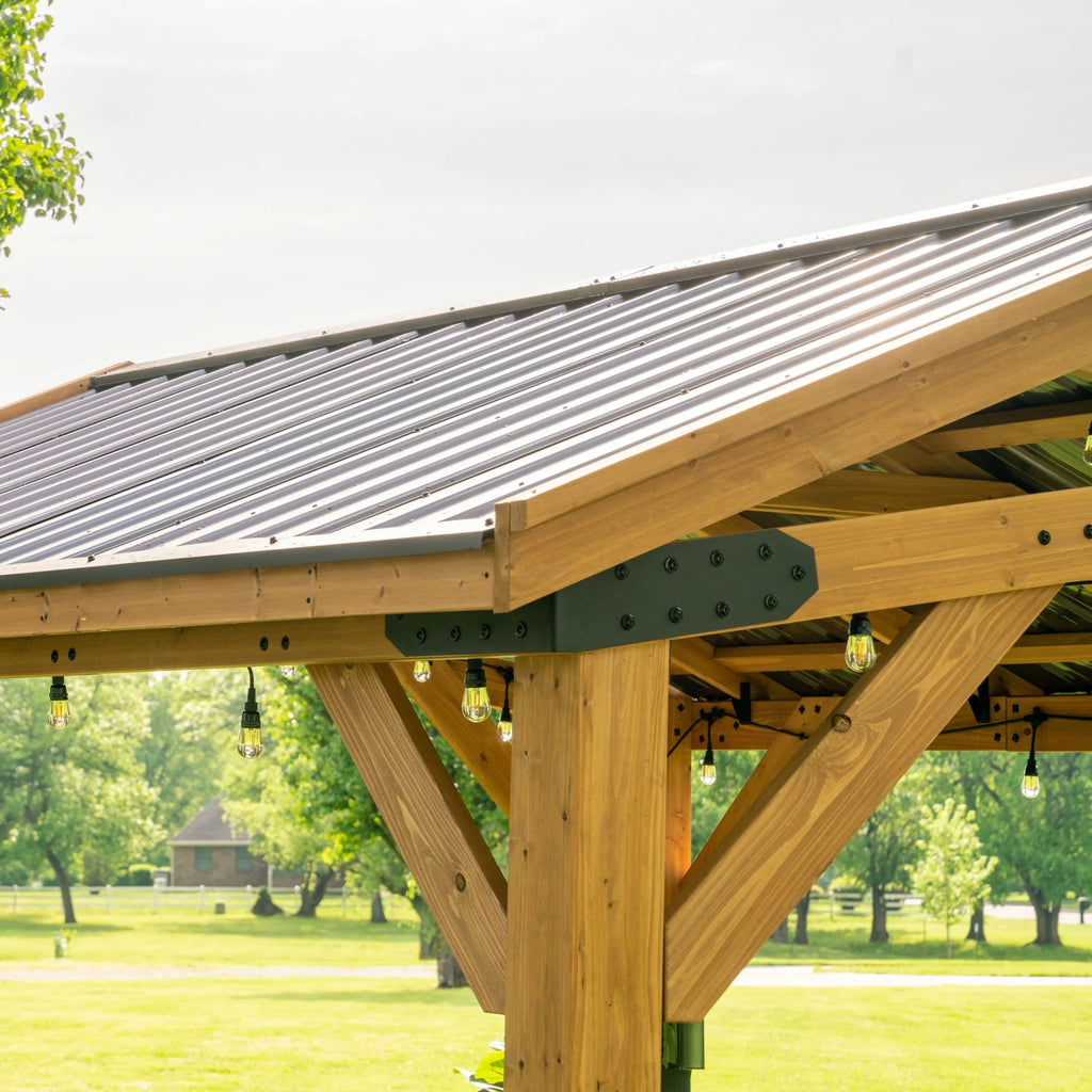 Backyard Discovery Norwood 14' x 12' Cedar Wood Gazebo, Galvanized Steel Roof, PowerPort