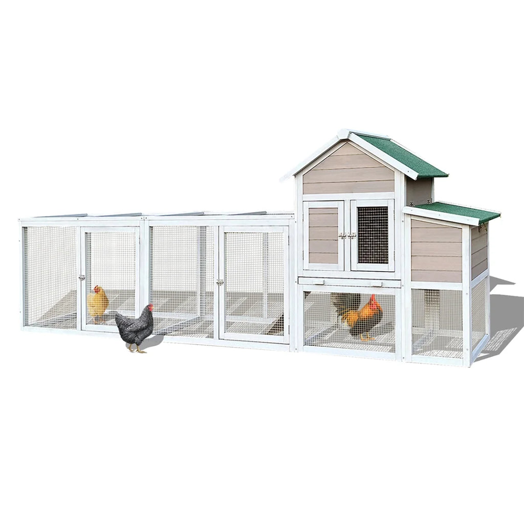 79.5 " Outdoor Poultry Cage, Large Wooden Bunny Cage Chicken Coop Hen House with 2 Runs, 2 Tier Waterproof Poultry Pen Enclosure for Rabbit Chicken Duck Small Animals