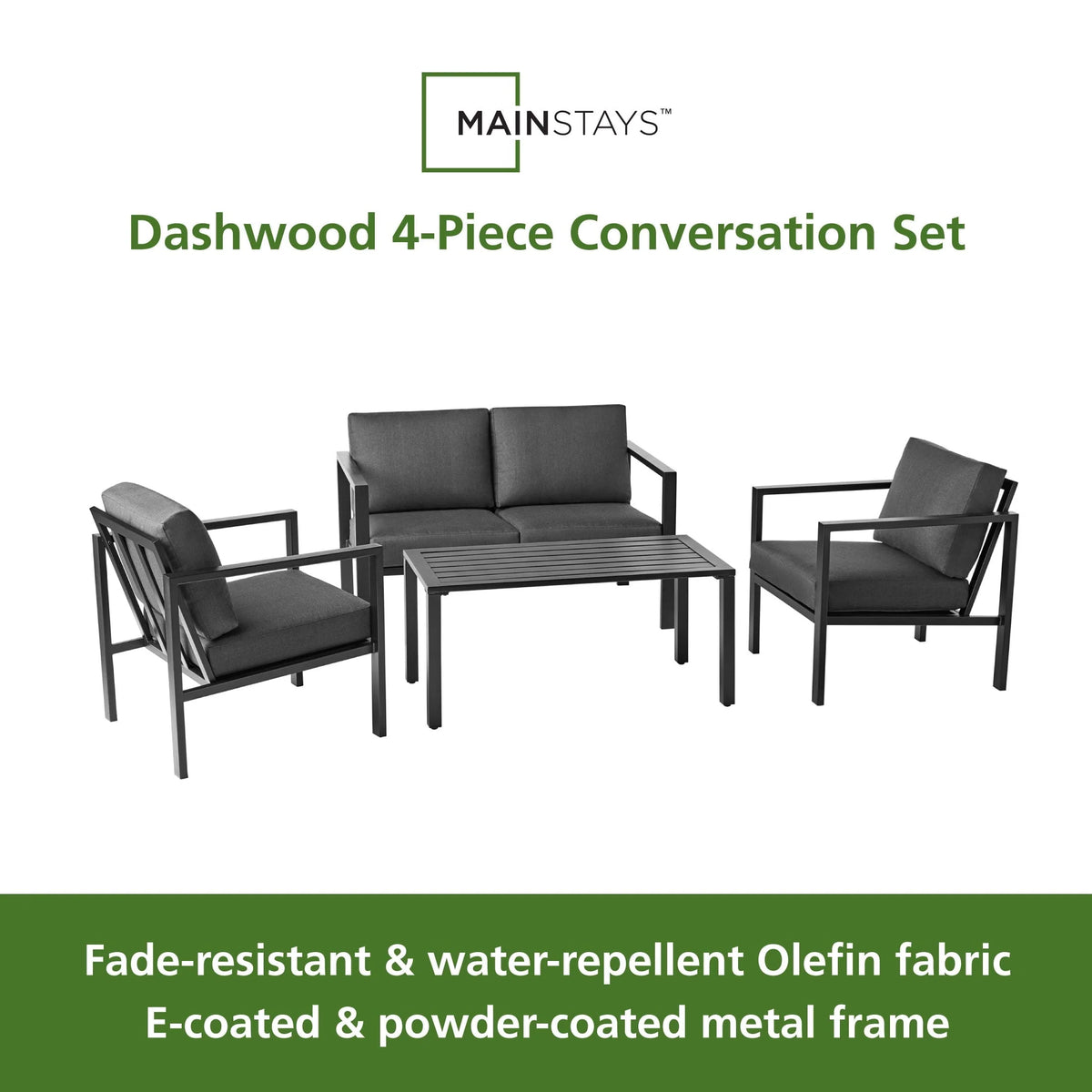 Mainstays Dashwood 4-Piece Outdoor Patio Conversation Set, Seats 4, Gray