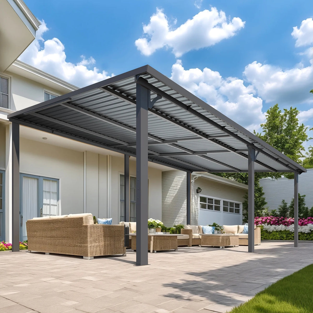 AECOJOY 10' x 12' Hardtop Gazebo, Heavy Duty Outdoor Gazebo with Galvanized Steel Sloping Roof, All Weatherproof Metal Gazebo Featuring Vertical Stripes for Patio, Backyard, and Lawns