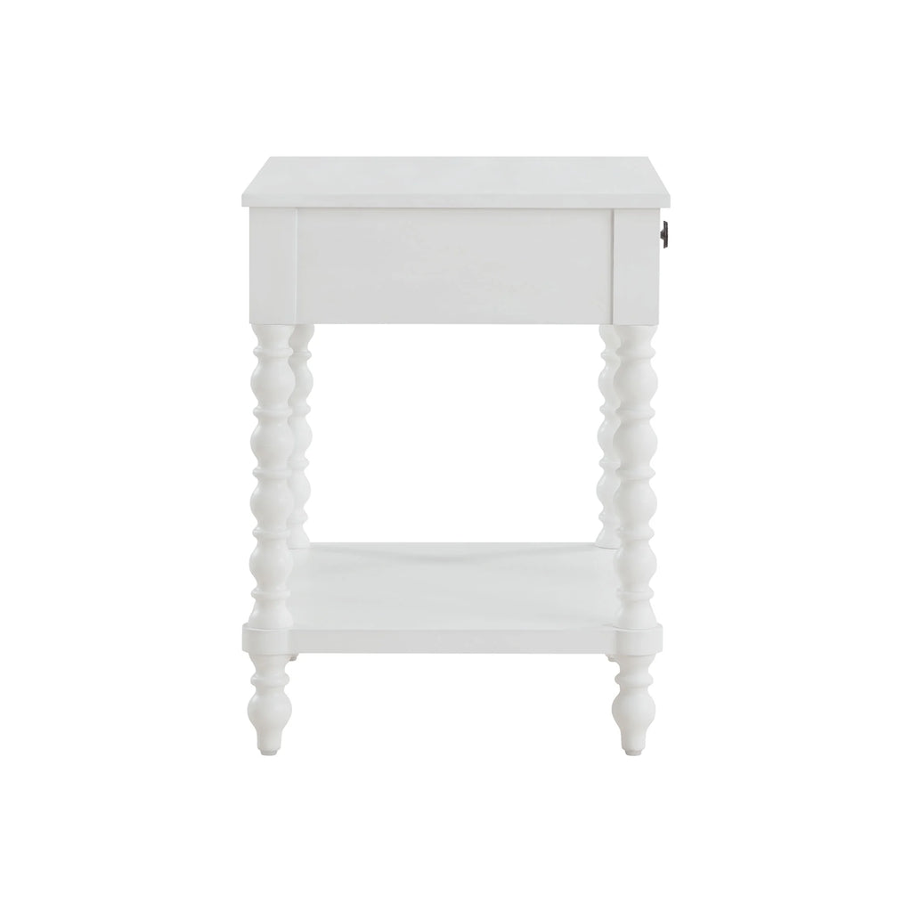 Pioneer Woman Harper Spindle Nightstand with USB Charging Ports, Adults and Teens, White Finish