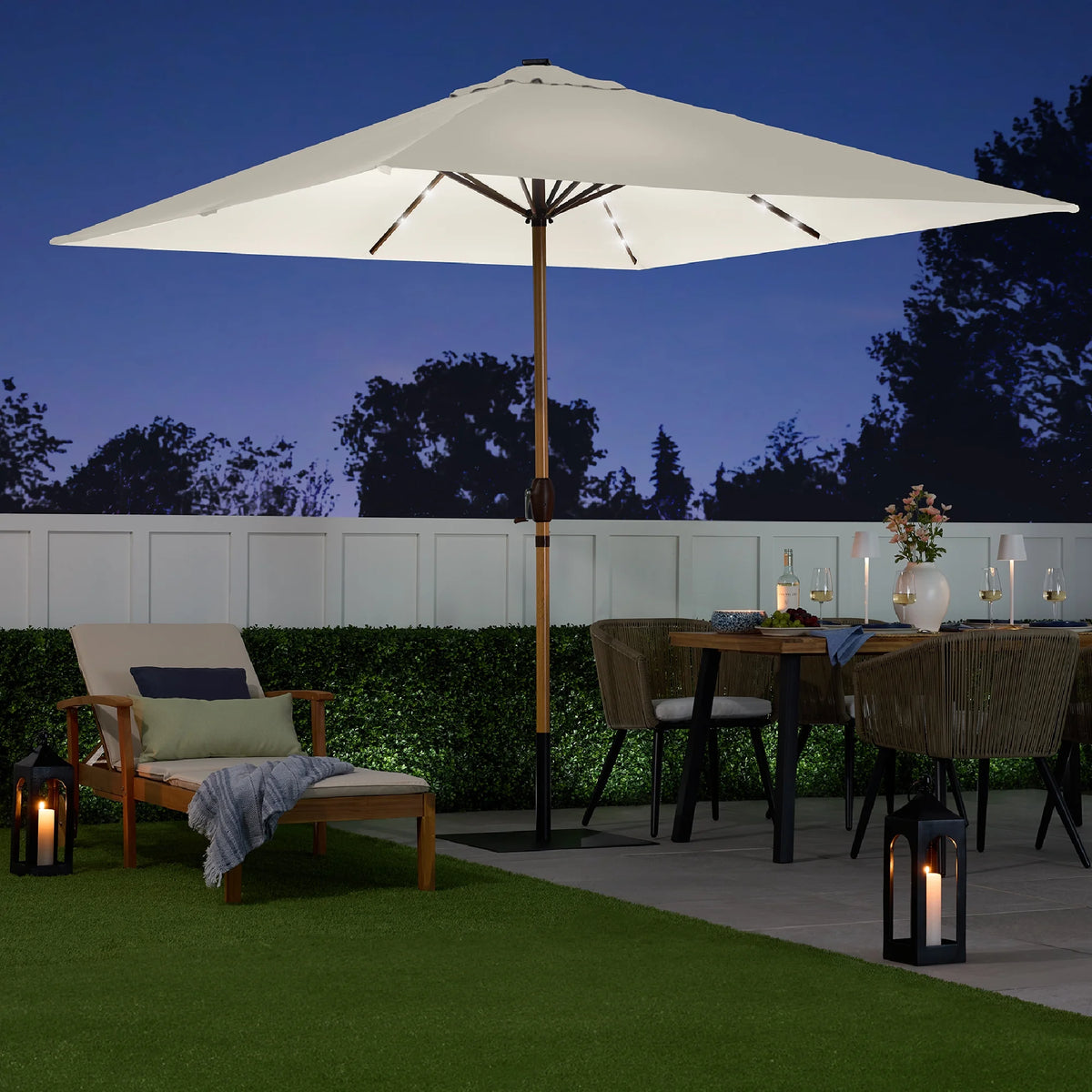 Best Choice Products 9ft Deep Square Solar LED Lighted Patio Umbrella w/ Woodgrain Pattern, UV-Resistant - Black