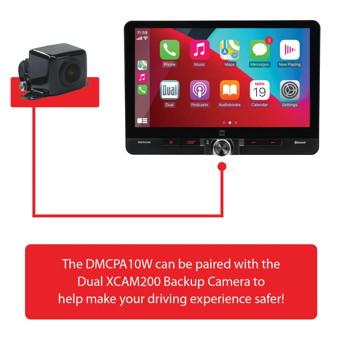 Dual Electronics 10.1" Touchscreen Car Stereo Receiver with Wireless Apple CarPlay & Android Auto Includes Single & Double DIN Adapters, Bluetooth, USB DMCPA10W (New)