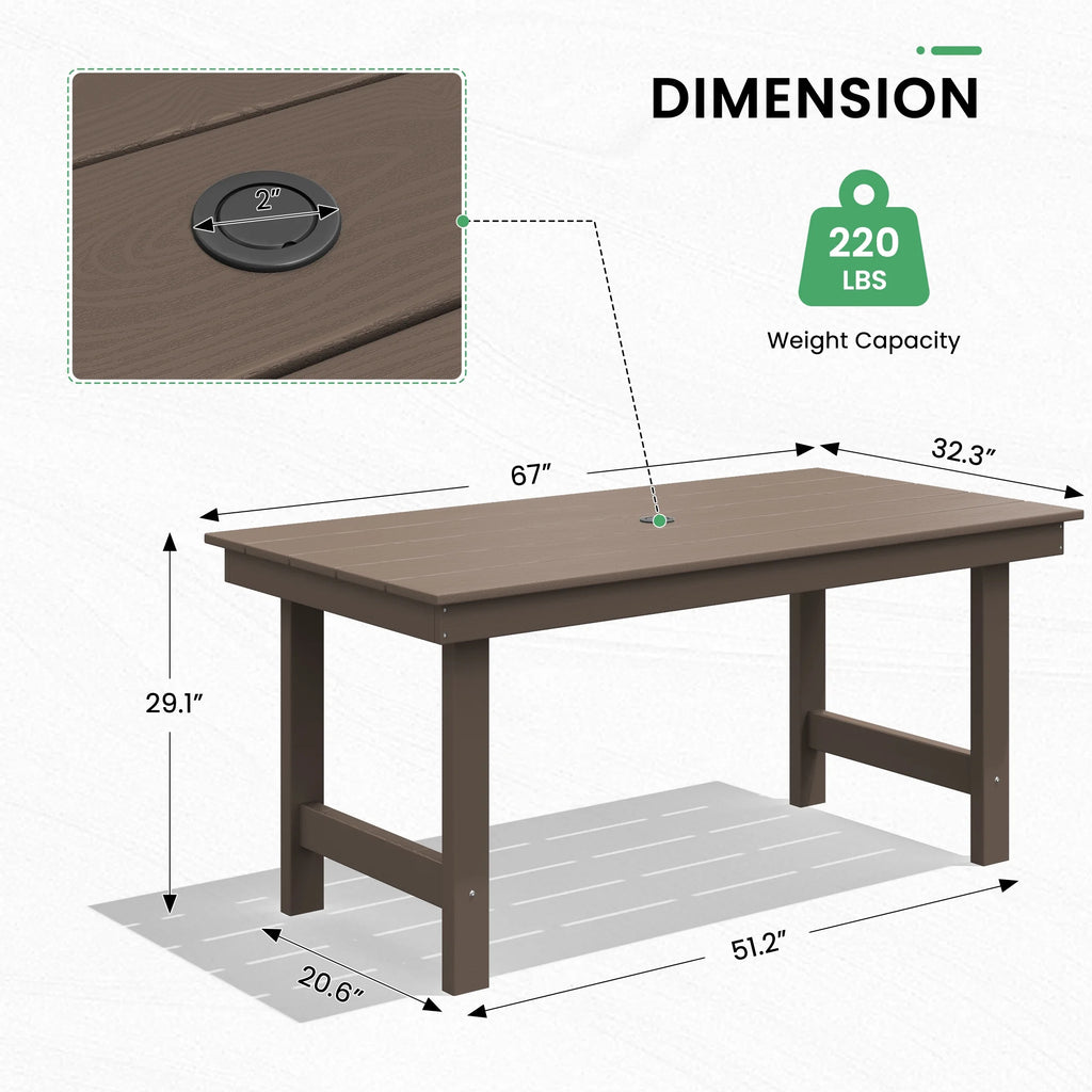 SERWALL Outdoor HDPE Dining Table Set, 7-Piece Outdoor Dining Table Sets with Umbrella Hole, Grey