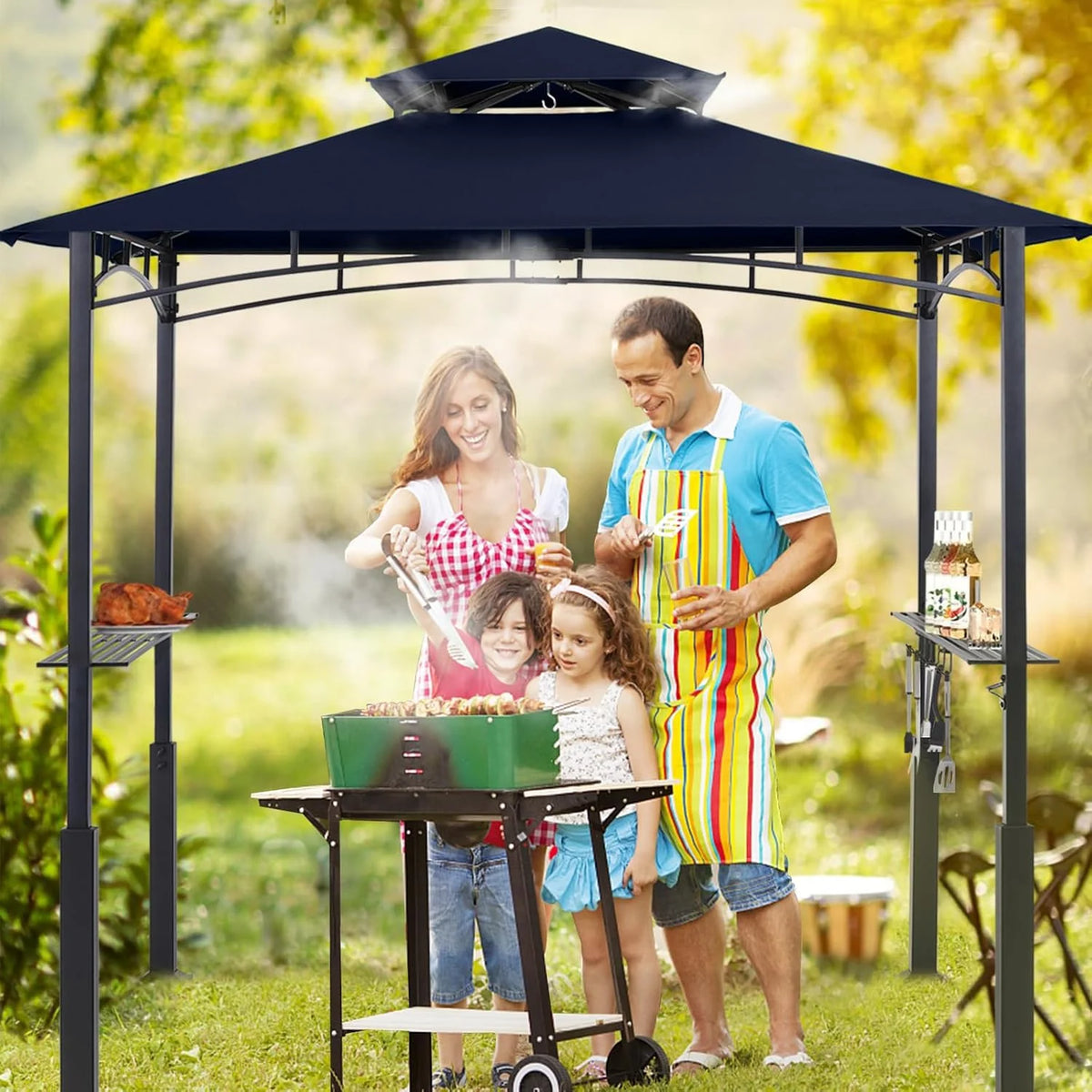 ABCCANOPY 8'x 5' Grill Gazebo Shelter, Double Tier Outdoor BBQ Gazebo Canopy with LED Light(Brown)