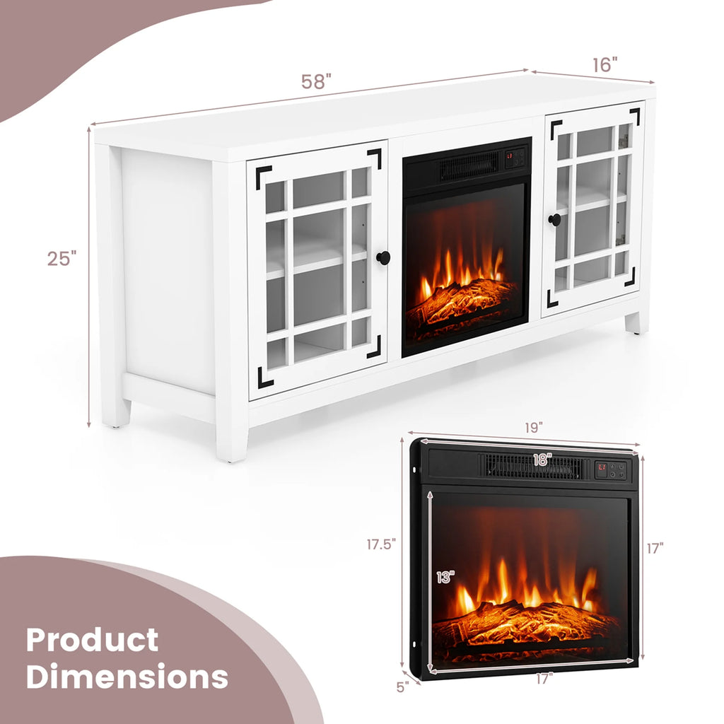 Costway 58 Inches Fireplace TV Stand for TVs up to 65 Inches with 1400W Electric Fireplace Natural