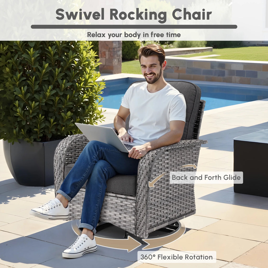 Ovios 5 Pieces Outdoor Patio Furniture Set High Back All Weather Wicker Conversation Set with Swivel Chairs & Coffee Table, Dark Gray