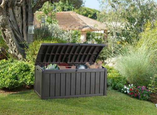 Keter Glenwood Outdoor 101 Gallon Plastic Deck Box, Brown