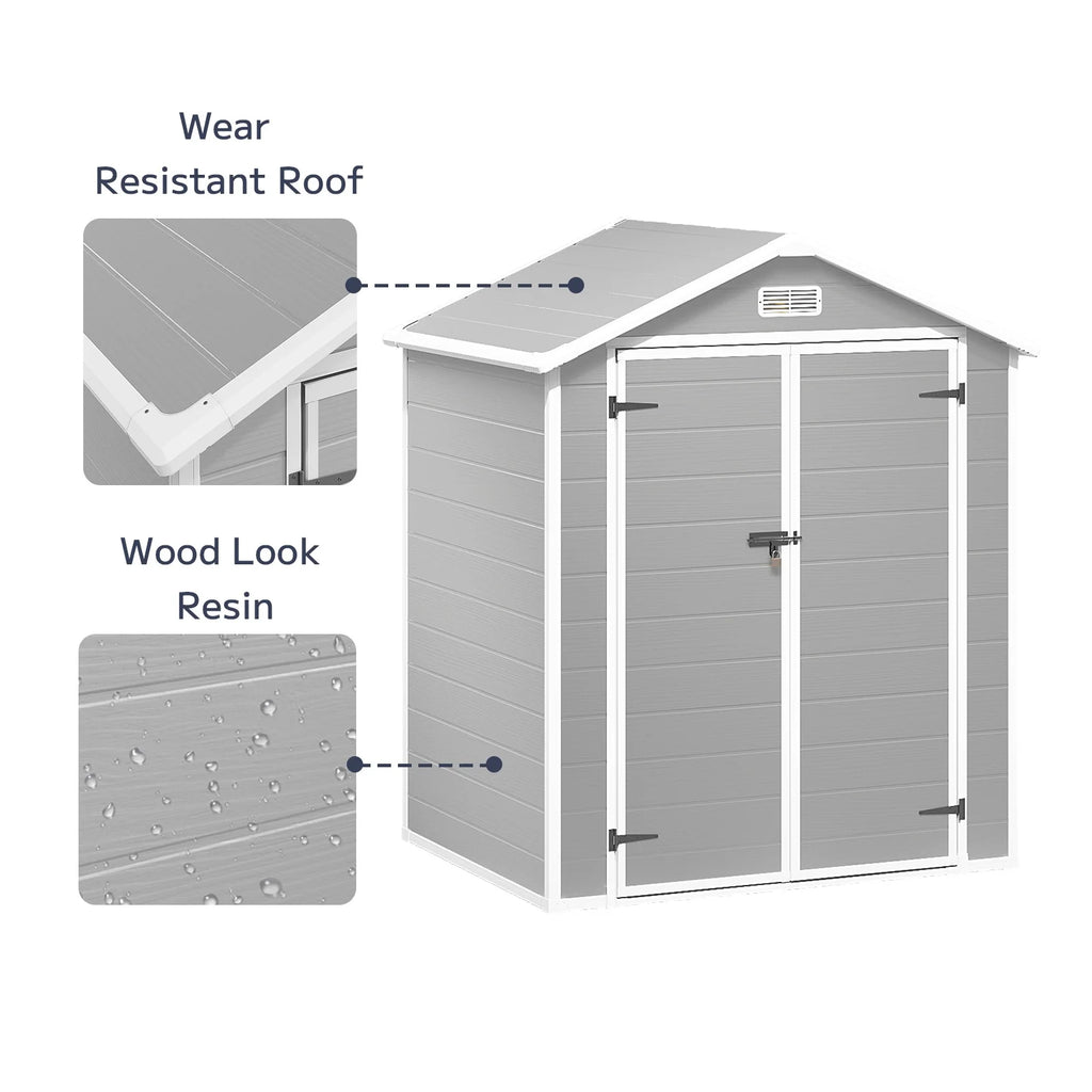 Asofer 6x4 FT Resin Storage Shed, Plastic Outdoor Shed with Floor Side Window, Lockable Door for Backyard, Garden, Patio, Gray