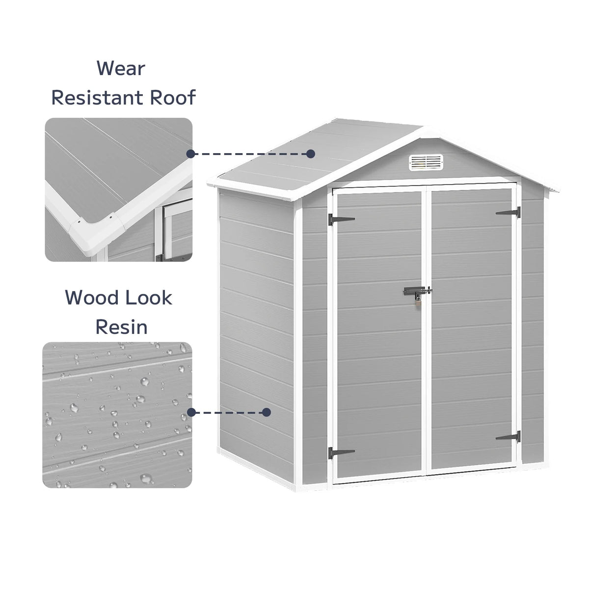 Asofer 6x4 FT Resin Storage Shed, Plastic Outdoor Shed with Floor Side Window, Lockable Door for Backyard, Garden, Patio, Gray