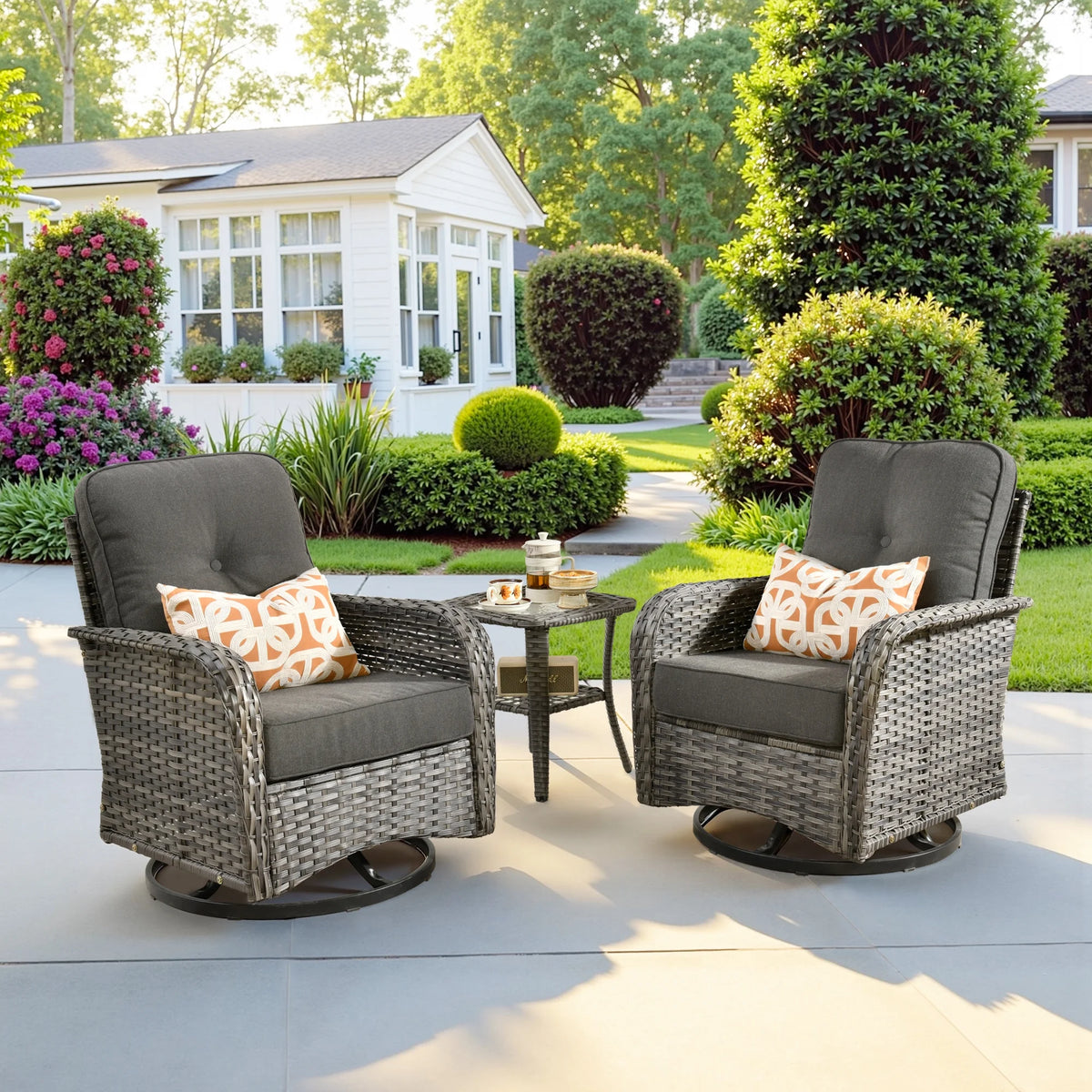Ovios 5 Pieces Outdoor Patio Furniture Set High Back All Weather Wicker Conversation Set with Swivel Chairs & Coffee Table, Dark Gray