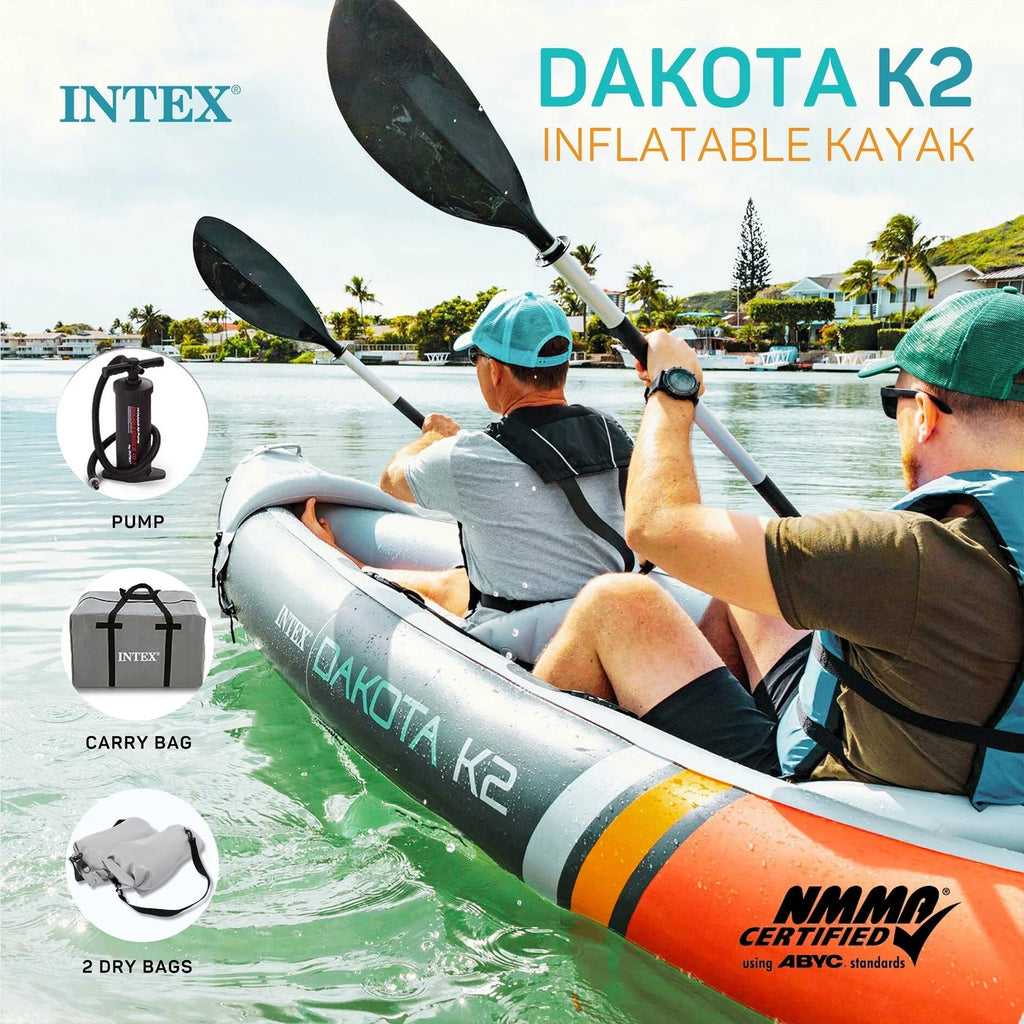 Intex Dakota K2 2 Person Inflatable Kayak & Accessory Kit w/Oars & Pump