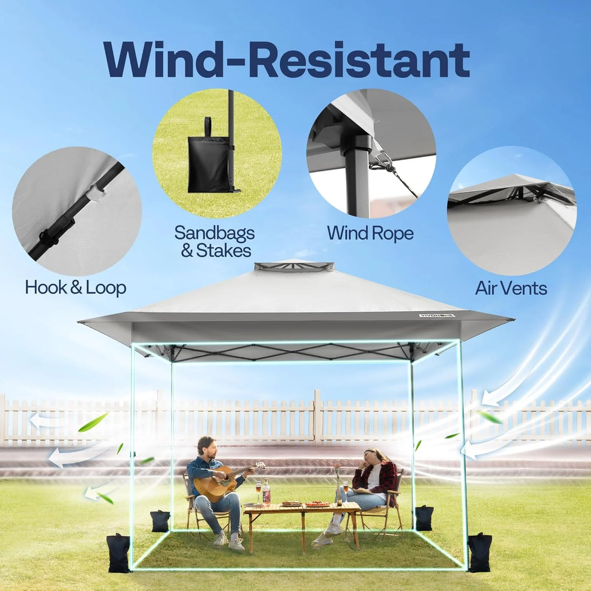 SPECSTAR 10x10ft Pop Up Gazebo Tent One Push Setup Canopy Tent Heavy Duty with Wheel Carry Bag and 4 Sandbags, 2 Tiers Roof for Patio Garden Backyard, Beige
