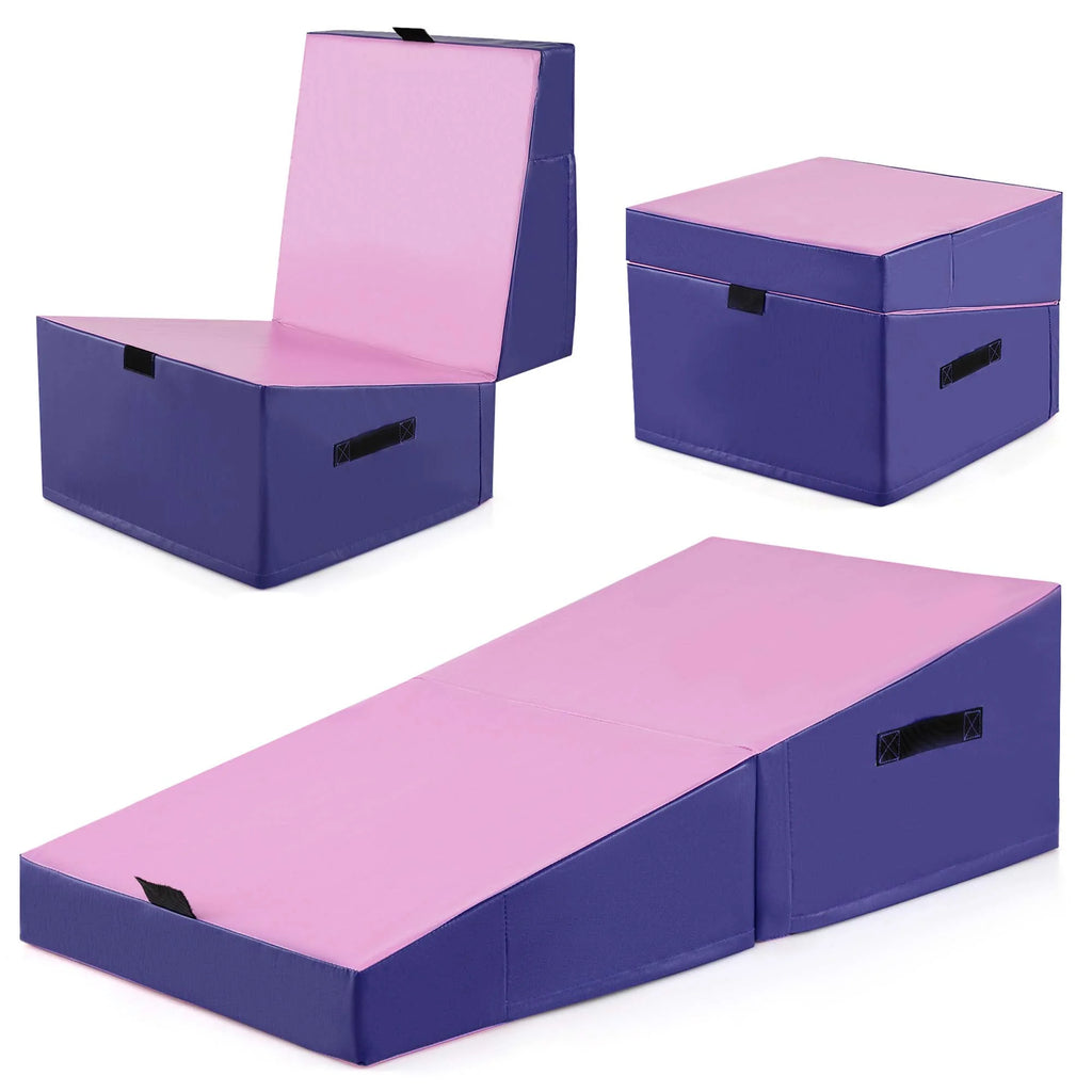 Costway Gymnastics Tumbling Mat Folding Incline Yoga Mat with Non-slip PVC Leather Pink