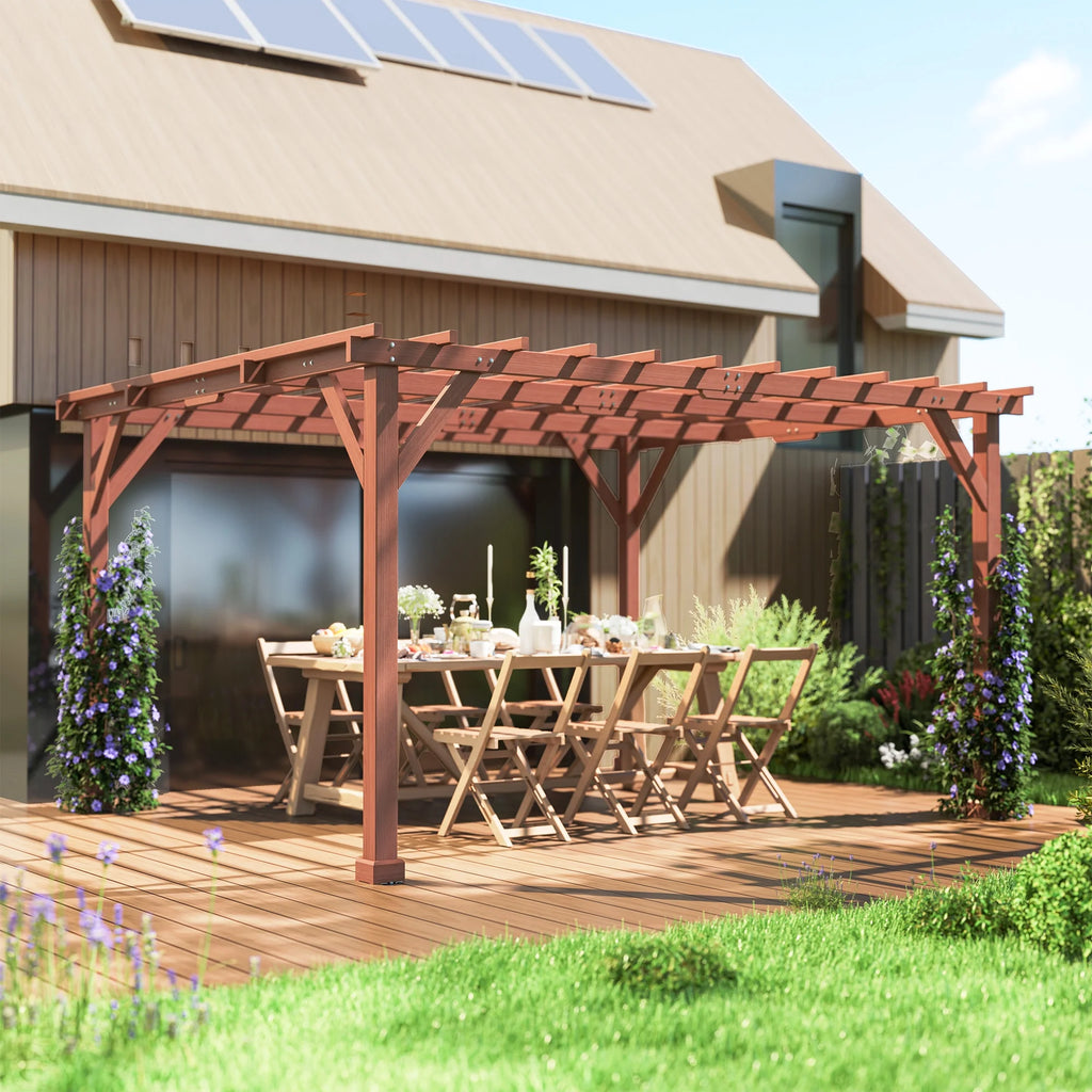 Outsunny 11' x 12.5' Outdoor Wood Pergola with Grape Trellis for Patio, Deck, Backyard, Lawn, Brown