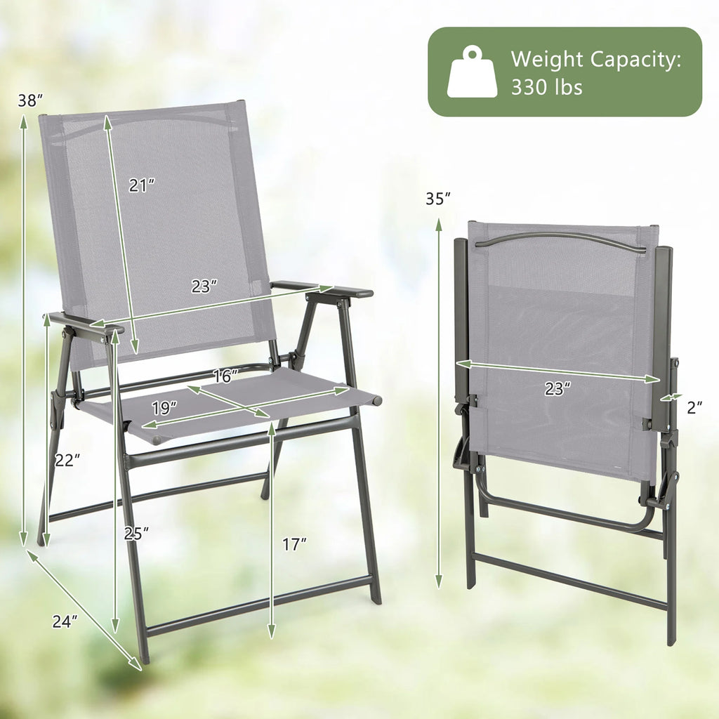 Costway 4pcs Patio Folding Portable Dining Chairs Metal Frame Armrests Garden Black
