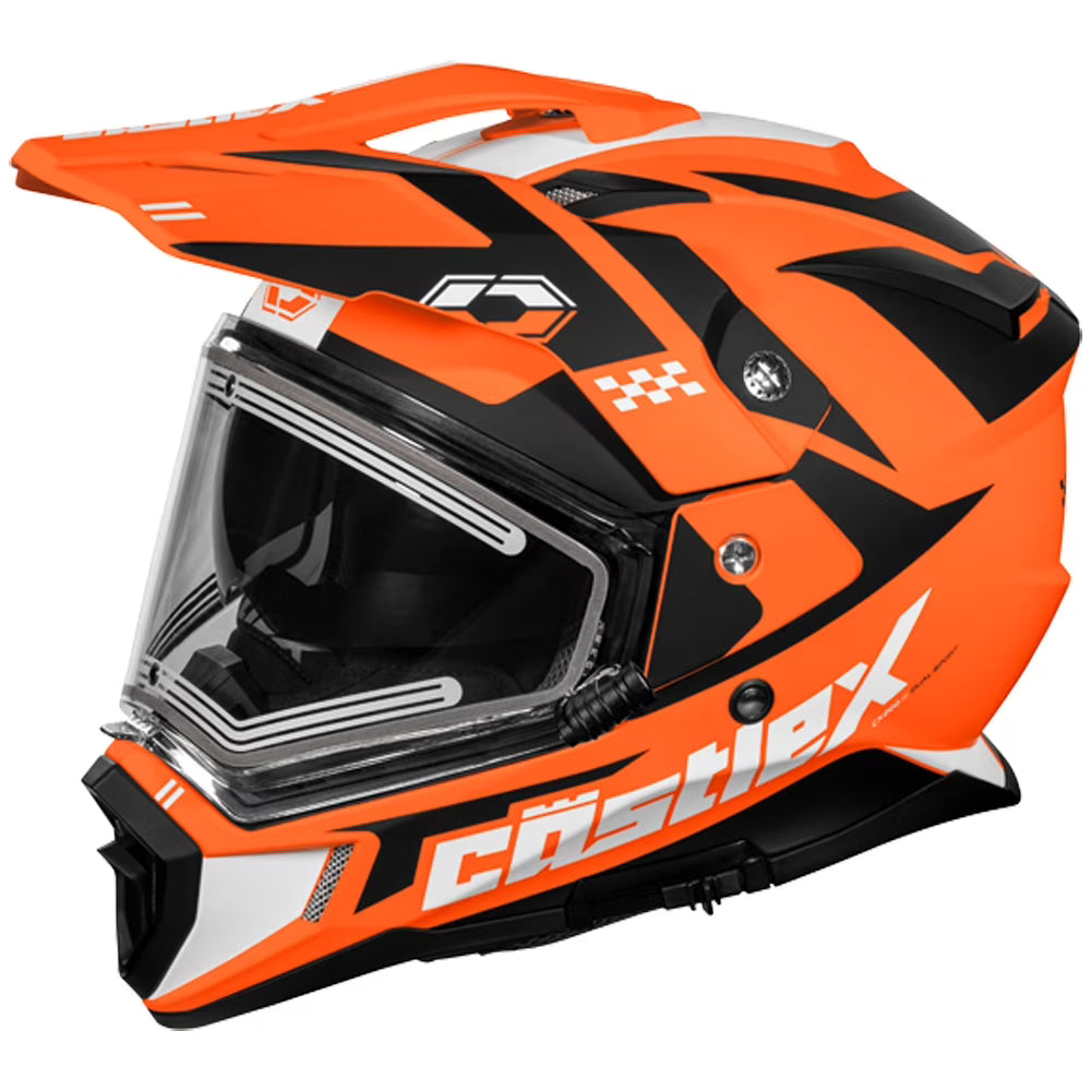 Castle X, 36-28152, Adult Dual Sport Snowmobile Helmet - Heated Shield - CX200 - WRATH - Matte Flo Orange, Small