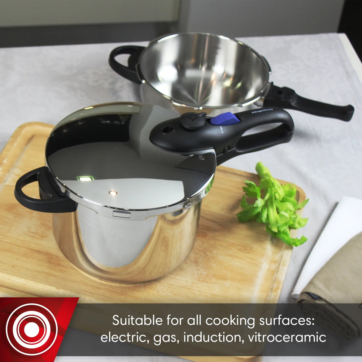 MAGEFESA Favorit Six Stainless Steel  Pressure Cooker Set, 3.2 Qt & 6.3 Qt, Induction Compatible Special Edition (Steam Basket, Lid & Recipe Book)