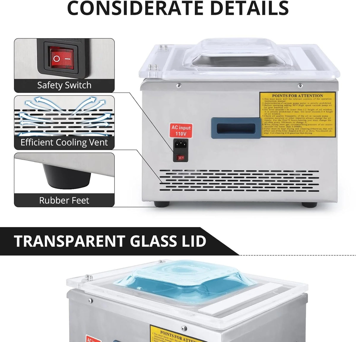 Chamber Vacuum Sealer machine,180W-260W, 10.5 inch 3.5 m3/h Pump Rate,Microcomputer Controlled,Household and Commercial Vacuum Sealing Machines with Stainless Steel Structure