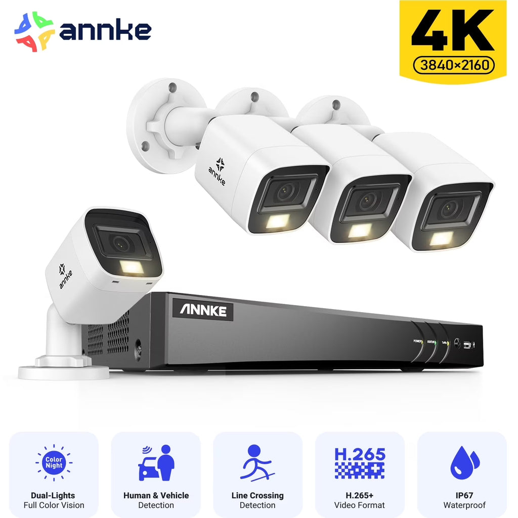 ANNKE 4K Security Camera System, 8CH 8MP AI DVR with Human & Vehicle Detection, 0TB HDD and 8x4K IP67 Bullet Home & Surveillance Cameras, Easy Remote View, Smart Dual Light