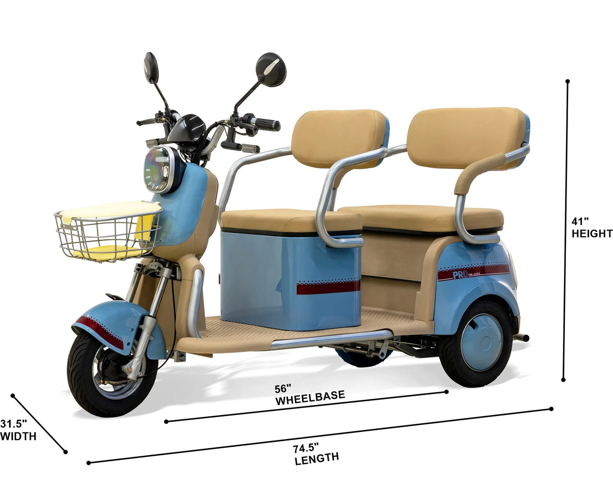 Massimo MGC E-Trike 3-Wheel Electric Cart 17 MPH, 2-Seater Adult Scooter Blue