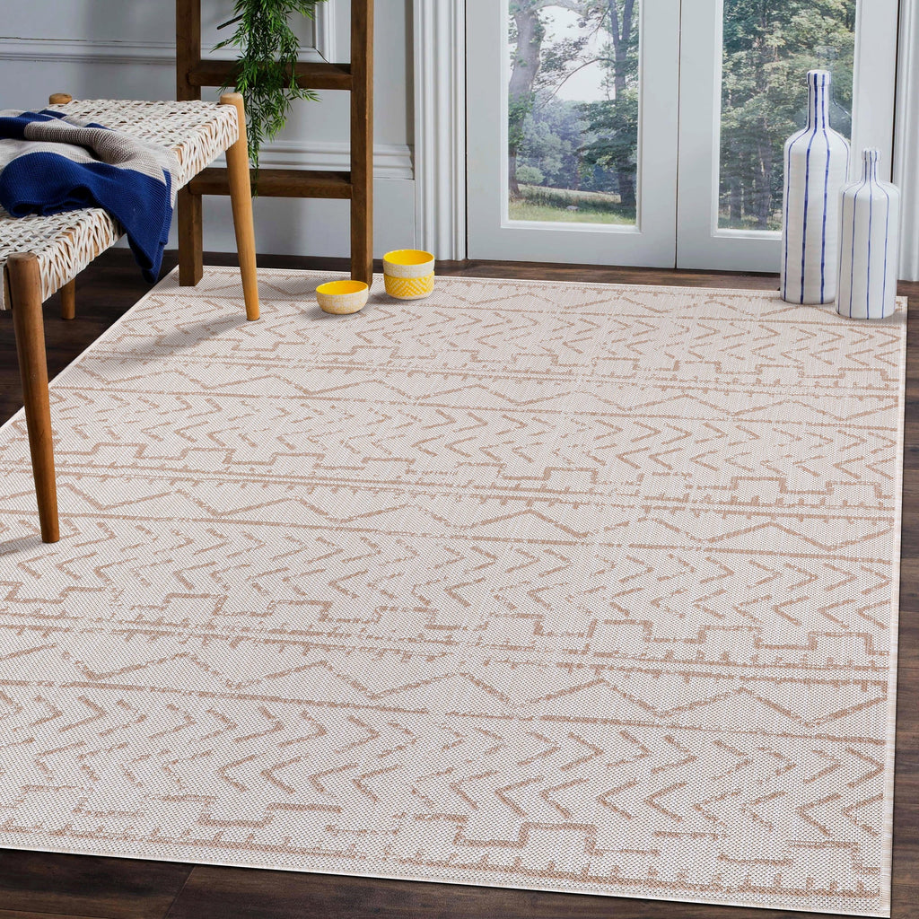 Beverly Rug Outdoor Rug 6' x 9' Patio, Porch, Garden Beige and White