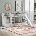 Stairway Bunk Beds Twin over Twin, Wooden Bunk Bed Frame with Kids Slide and Storage Staircase, 2-in-1 Storage Beds Frame with Ladder and Safety Guardrails for Boys Girls Bedroom, White